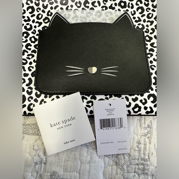 Kate Spade Meow Cat Large Zip Pouch nwt - Picture 4 of 6